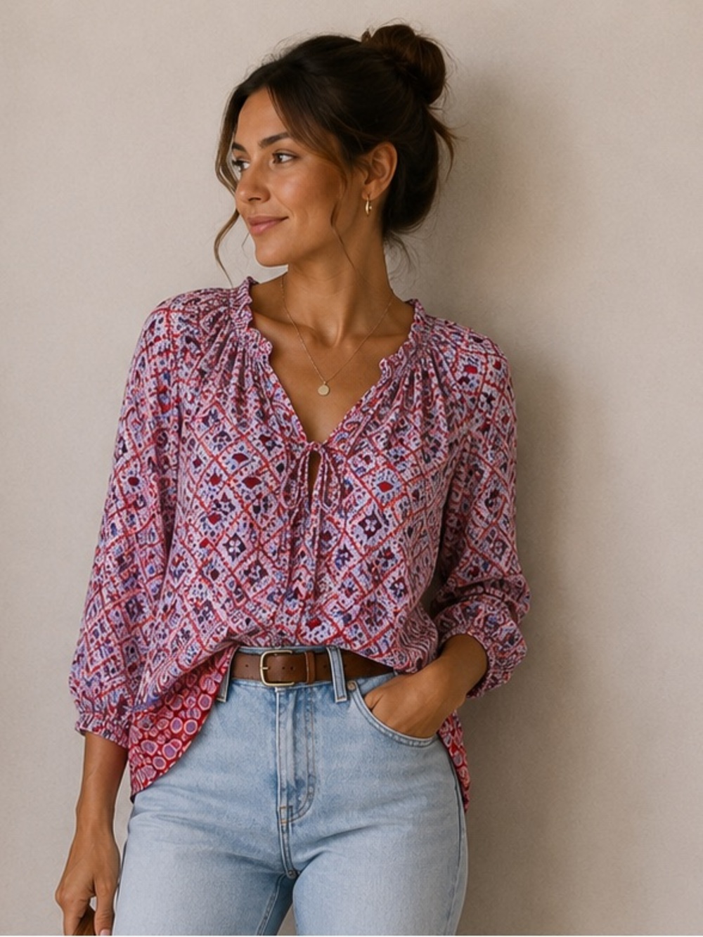 Talbots Geometric Boho Blouse 3X